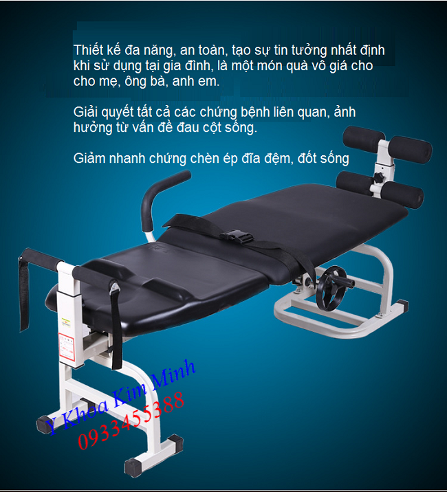 Giường kéo giãn cột sống lưng cổ KM-325 - Y Khoa Kim Minh Giường kéo cột sống KM-325 giúp giải quyết nhanh tất cả các bệnh liên quan đến triệu chứng đau cột sống thoát vị đĩa đệm - Y Khoa Kim Minh