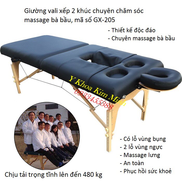 Giường vali xếp 2 khúc dùng massage chăm sóc da bà bầu GX-205 - Y khoa Kim Minh