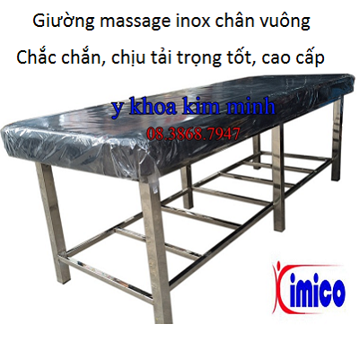 Giường massage inox chân vuông dùng cho dịch vụ xông hơi, sản xuất giá sỉ tại Y khoa Kim Minh