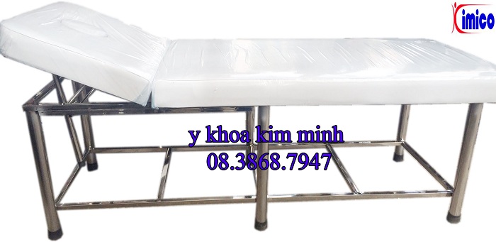 giuong massage inox chan tron 700 x 1800 x 650mm có nệm khoét lỗ kim minh