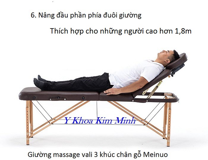 Giường masasge vali nâng đầu 3 khúc chân gỗ Meinuo - Y khoa Kim Minh