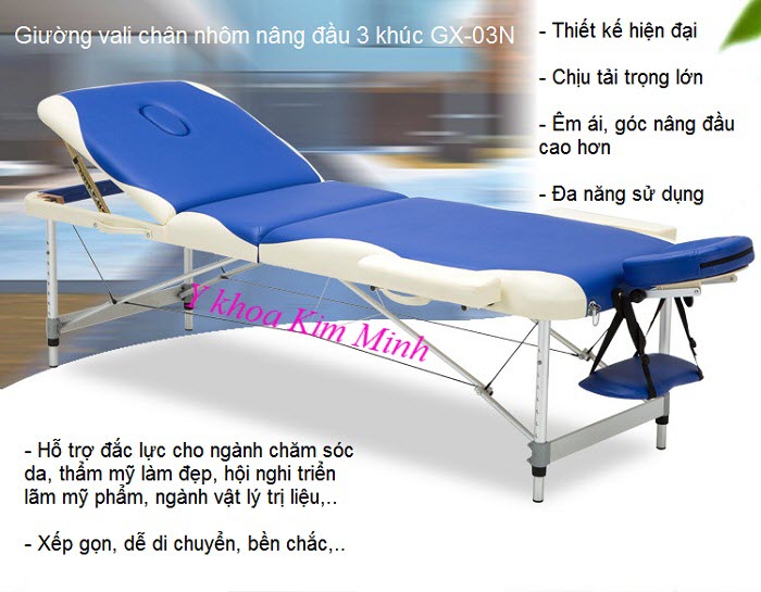 Noi ban giuong massage vali chan nhom nang dau 3 khuc GX-03N - Y khoa Kim Minh