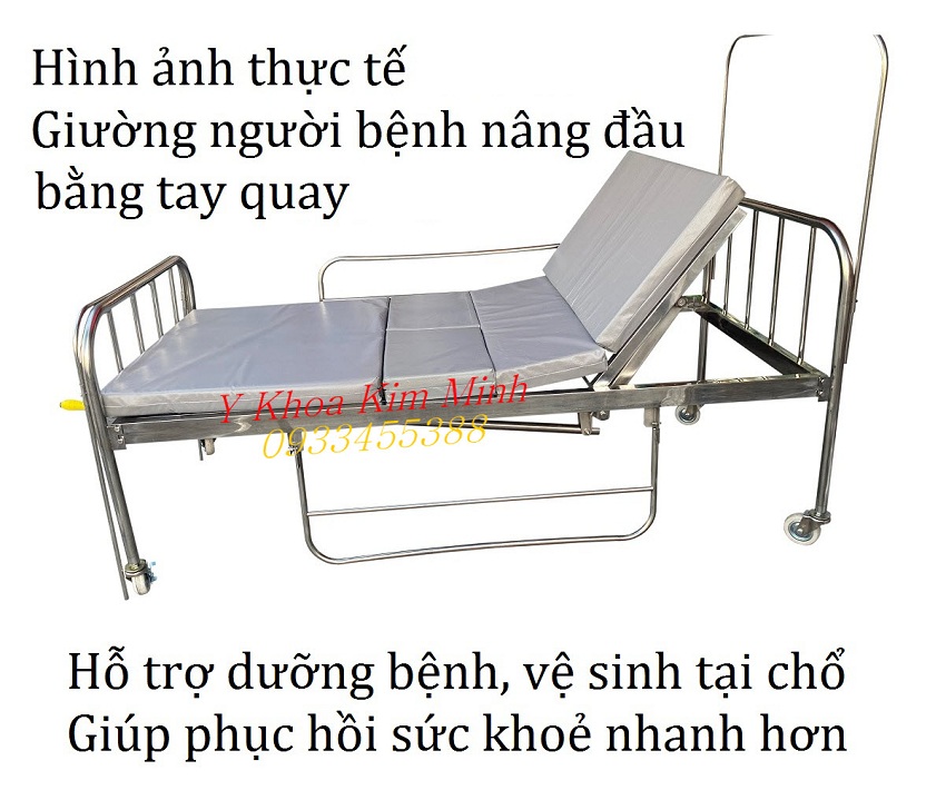 Giường nằm cho người bệnh tại nhà bằng inox 1 tay quay