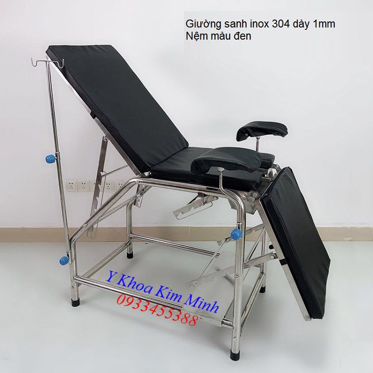 Giường sanh đẻ y tế inox 304 dày 1mm nệm màu đen - Y khoa Kim Minh 0933455388