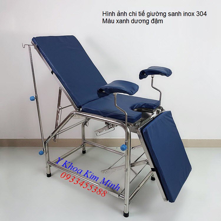 Giường sanh y tế inox 304 nệm màu xanh dương đậm - Y khoa Kim Minh 0933455388
