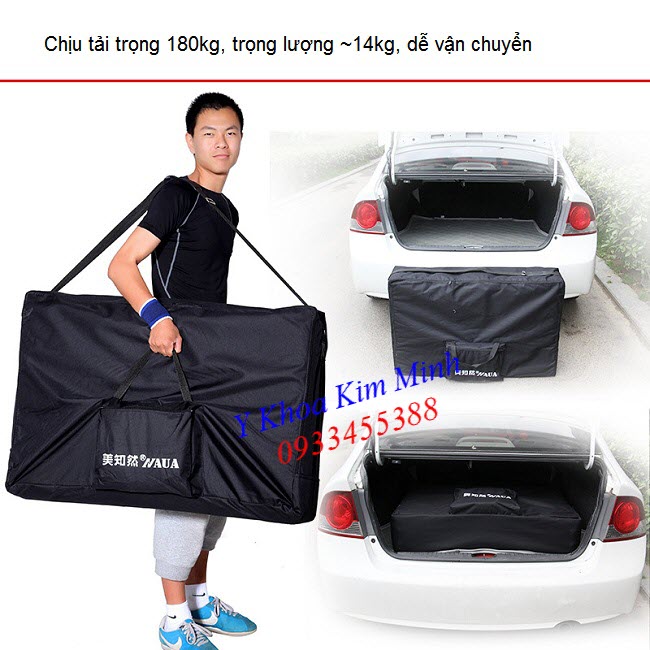 Giường spa kiêu va li xếp gọn nâng đầu 3 khúc - Y Khoa Kim Minh