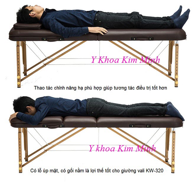 Giường va li chân gỗ nâng đầu có gối nằm KW-320 - Y khoa Kim Minh