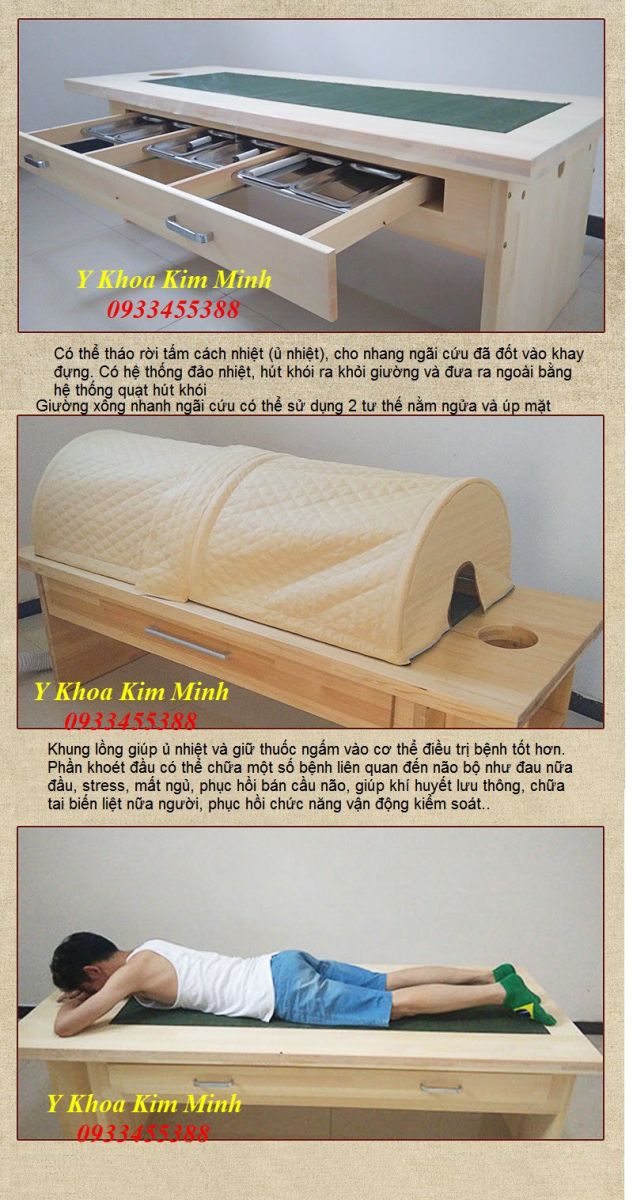 Địa chỉ bán giường xông thuốc chữa bệnh, giường xông nhang ngãi cứu bằng gỗ - Y khoa Kim Minh 0933455388