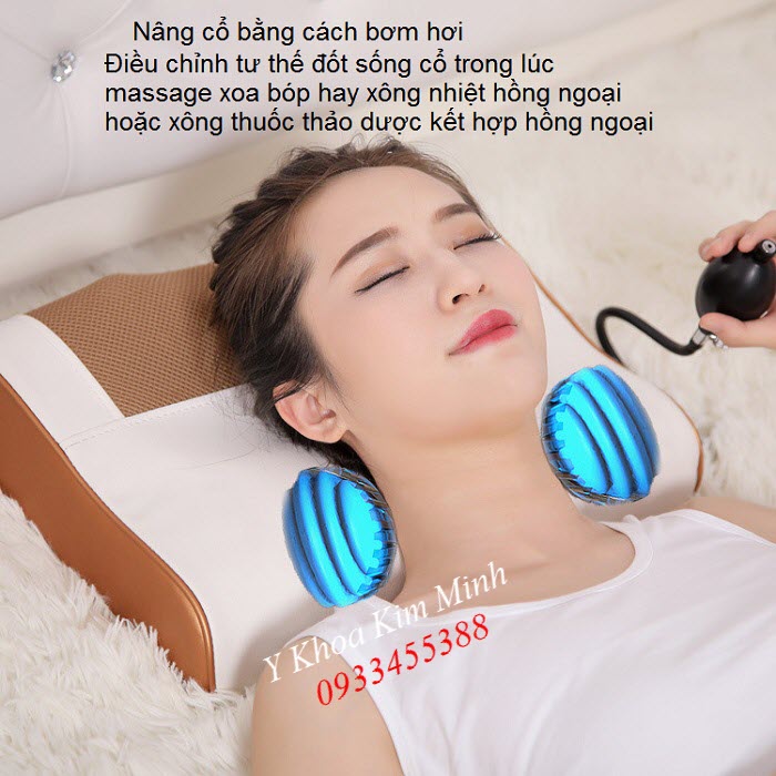 Gối massage cổ có bơm hơi trị liệu giảm đau và điều trị thoái hóa đốt sống cổ