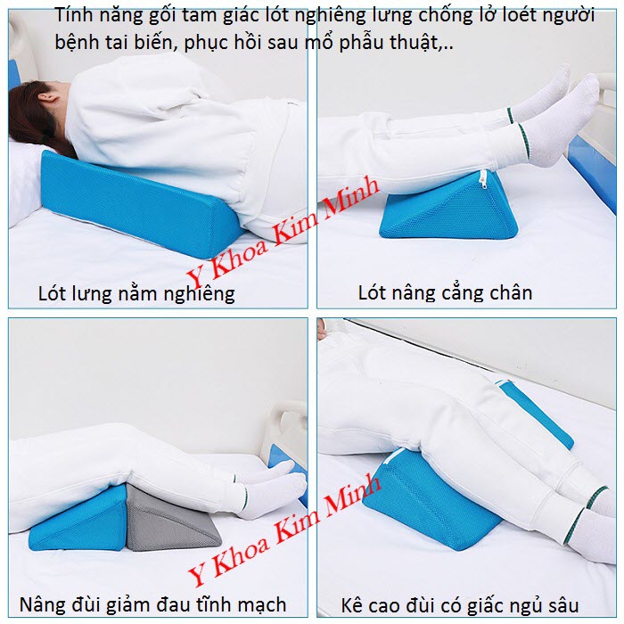 Gối tam giác lót nghiêng lưng cho người bệnh nằm liệt giường, người bệnh bị tai biến đốt quỵ - Y Khoa Kim Minh