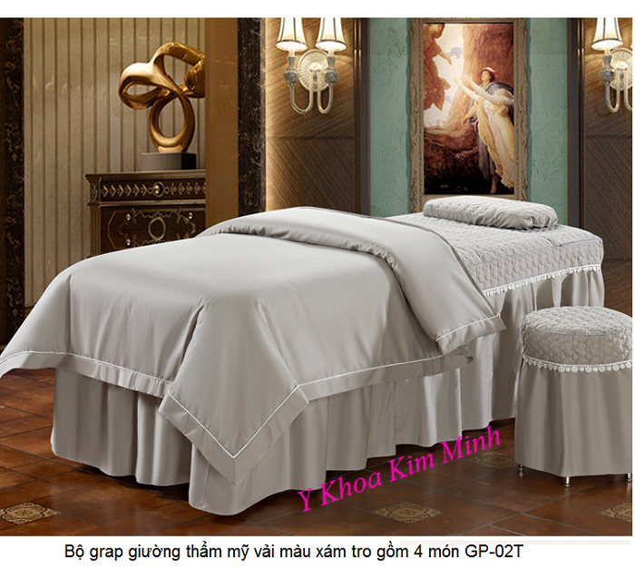 Bo chan gra giuong tham my spa gom 4 mon vai mau xam tro GP-02T - Y khoa Kim Minh