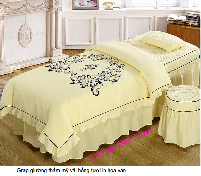 Grap giuong tham my spa vai vang in hoa van GP-01T - Y khoa Kim Minh
