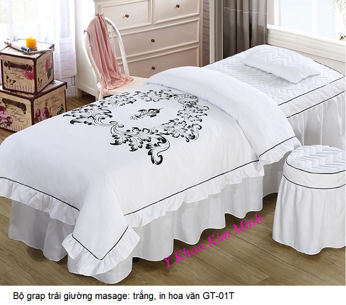Bo grap giuong masasge mau trang in hoa van GP-01T - Y khoa Kim Minh