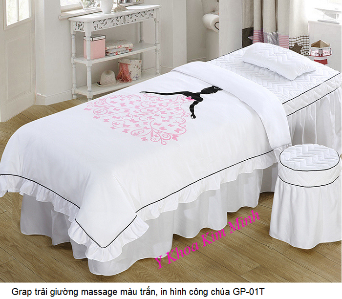 Grap trai giuong massage mau trang in hoa van cong chua - Y khoa Kim Minh