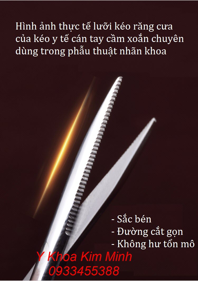 Kéo y tế lưỡi răng cưa chuyên dùng phẫu thuật mắt dài 10cm