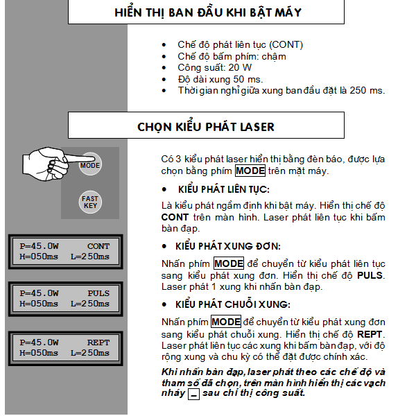 Hướng dẫn sử dụng, thông số kỹ thuật máy cắt đốt laser Co2 Y Khoa Kim Minh
