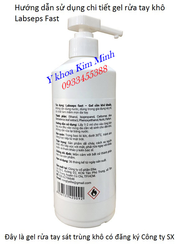 Hướng dẫn sử dụng chi tiết gel rửa tay khô sát trùng Lapseps Fast sản xuất tại Việ Nam - Y khoa Kim Minh