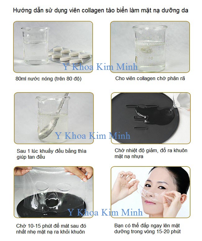 Hướng dẫn sử dụng mặt nạ viên collagen tảo biển đắp dưỡng trắng sáng mịn da - Y khoa Kim Minh 0933455388