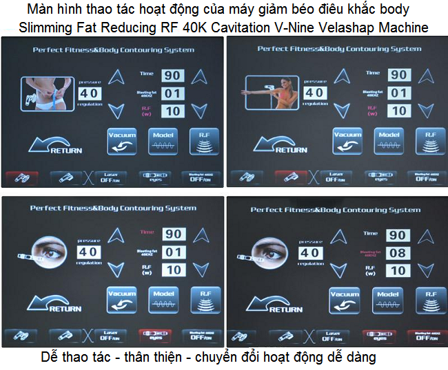 Màn hình hoạt động máy giảm béo V-Nine Velashap - Y khoa Kim Minh HDSD máy giảm béo cấp tốc V-Nine Velashap 5 trong 1 - Y khoa Kim Minh