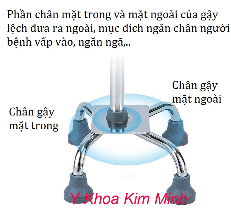 Phần chân đế gậy lệch ra ngoài ngăn người bệnh di chuyển không bi vấp té ngã Chân gậy y tế G-842 lệch ra ngoài ngăn người bệnh vấp vào té ngã