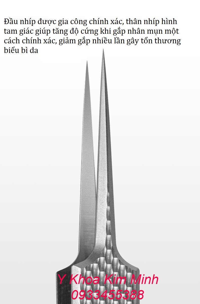 Hình ảnh thực tế đầu nhíp gắp mụn đầu đen chất liệu titan