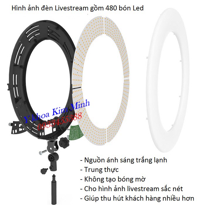 Đèn Led Livestream dạng tròn gồm 480 bóng led nhỏ tiết kiệm điện - Y khoa Kim Minh Hình ảnh thực tiế đèn livestream go62mm 480 bóng led lạnh cao cấp chuyên nghiệp cho hình ảnh trung thực - Y khoa Kim Minh