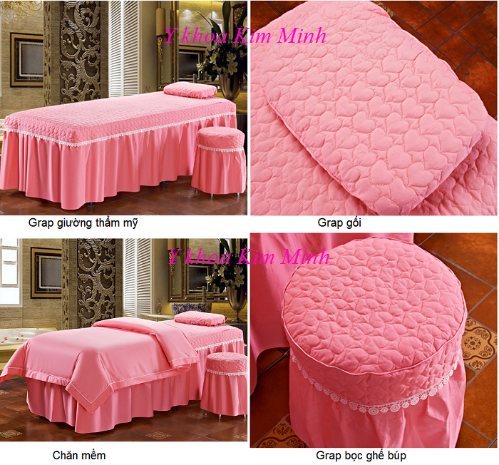 Bộ grap giường 4 món vải màu hồng tươi GP-02T - Y Khoa Kim Minh
