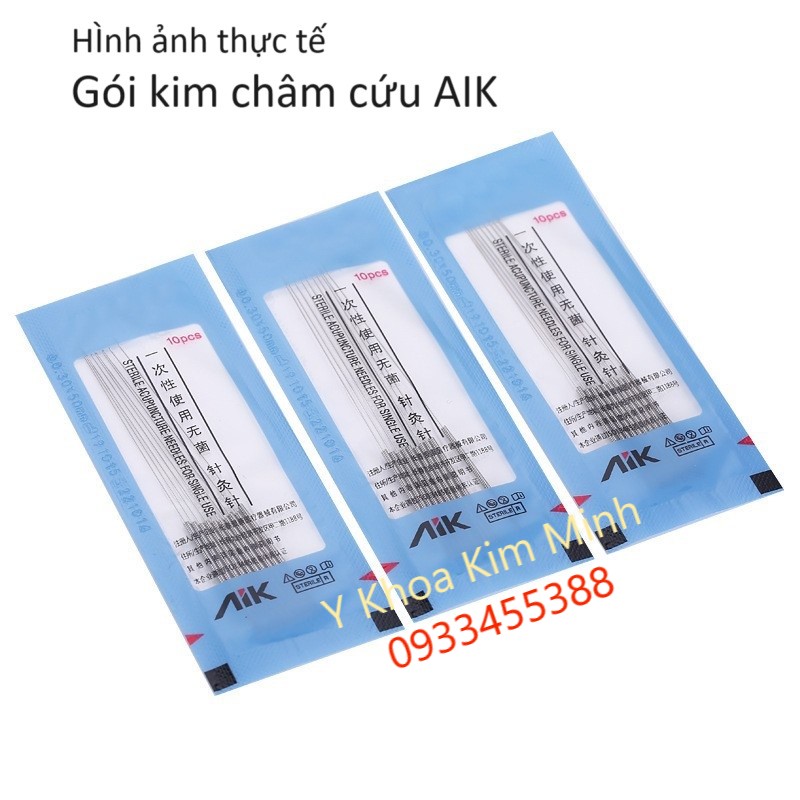 Hộp kim châm cứu AIK gồm 100 cây, vỉ 10 cây đã đóng gói vô trung dùng 1 lần sử dụng cho bệnh nhân liệt tai biến đau khớp