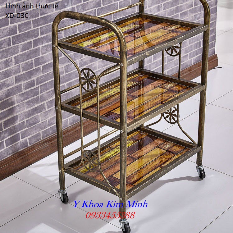 Hình ảnh xe đẩy dụng cụ spa thẩm mỹ với khung sắt sơn giả cổ gồm 3 tầng XD-03C  bán tại Tp Hồ Chí Minh - Y Khoa Kim Minh