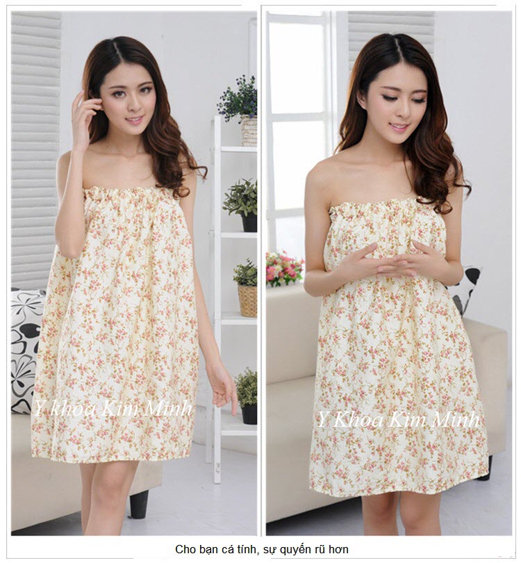 Váy ngực spa in hoa văn vải vàng, hình ảnh thật - Y khoa Kim Minh Váy ngực spa in hoa văn vải vàng - Y khoa Kim Minh
