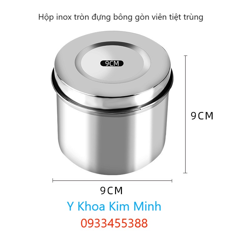 Hộp inox tròn đưng gòn viên tiệt trùng y tế bán ở Tp.HCM