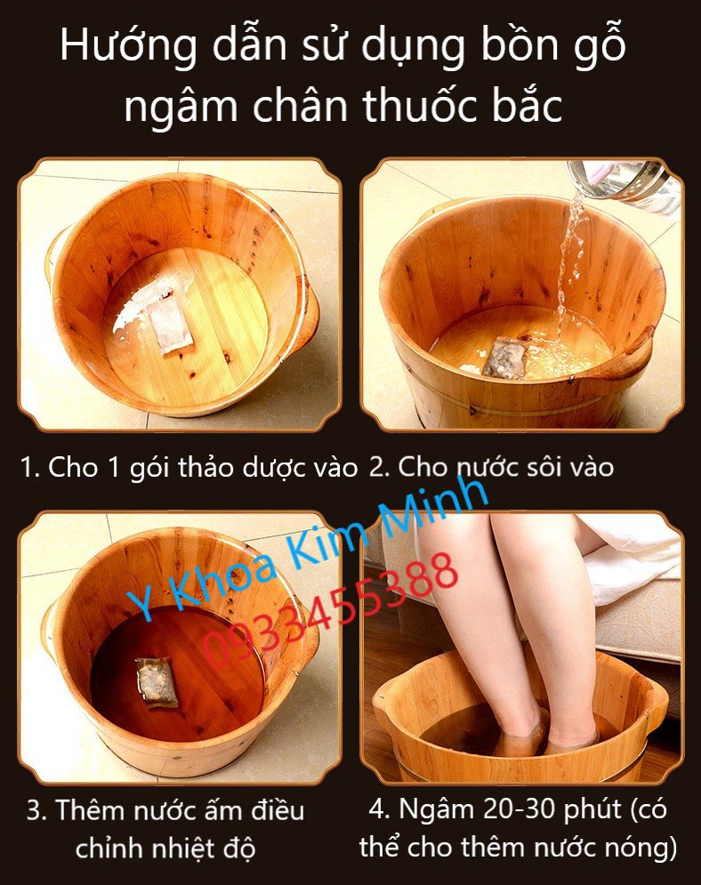 Hướng dẫn sử dụng gói thuốc bắc ngâm chân bằng bồn gỗ