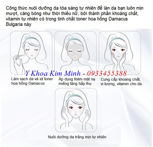 Hướng dẫn chăm sóc da mặt bằng toner tinh chất hoa hồng Damacus Bulgaria - Y Khoa Kim Minh 0933455388