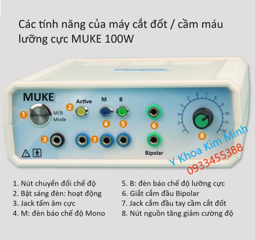 Các tính năng của máy cắt đốt cầm máu lưỡng cực MUKE 100W bán ở Y Khoa Kim Minh