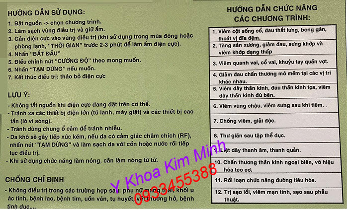 Đây là các phát đồ điều trị bệnh của máy trung tần K18BX - Y Khoa Kim Minh Hướng dẫn cách sử dụng máy trung tần điều trị K18BX 1 cách hiệu quả nhất - Y Khoa Kim Minh
