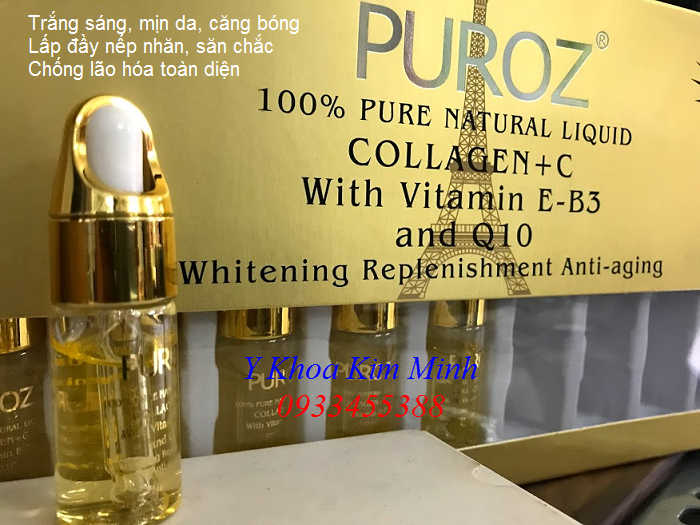 Puroz Collagen vitamin C E B3 Q10 France Pháp hộp 10 lọ 10ml/lọ bán tại Tp Hồ Chí Minh - Y Khoa Kim Minh 0933455388