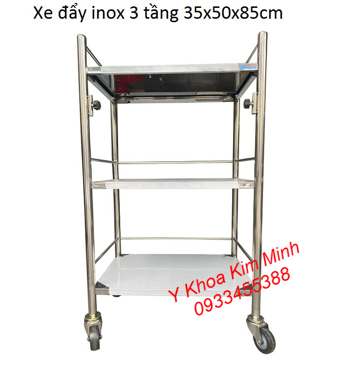 Kệ đẩy inox có bánh xe để máy chăm sóc da 3 tầng
