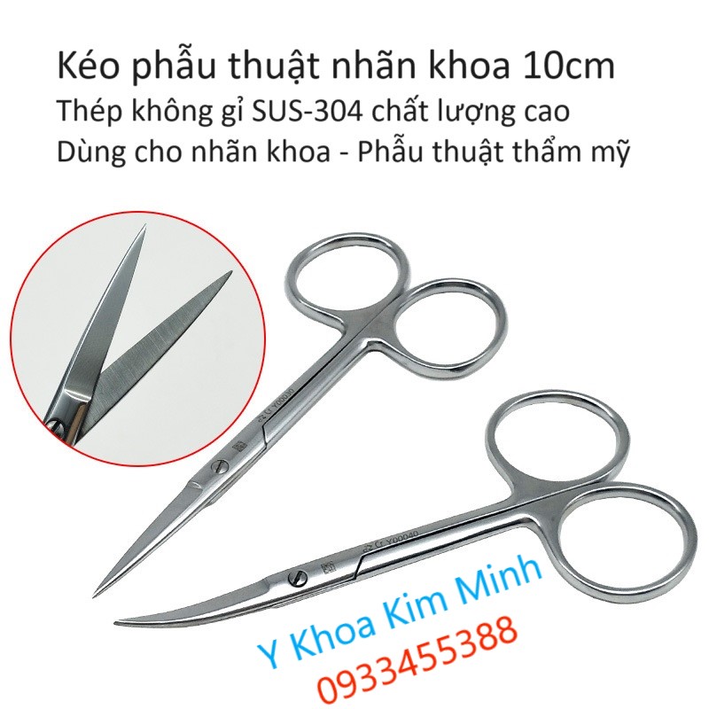 Kéo phẫu thuật y tế 10cm dùng cho nhãn khoa, cắt mí mắt