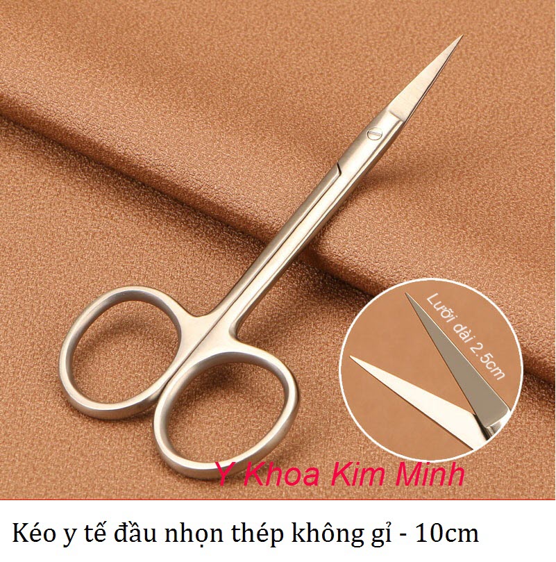 Kéo y tế đầu nhọn 10cm, lưỡi dài 2.5cm