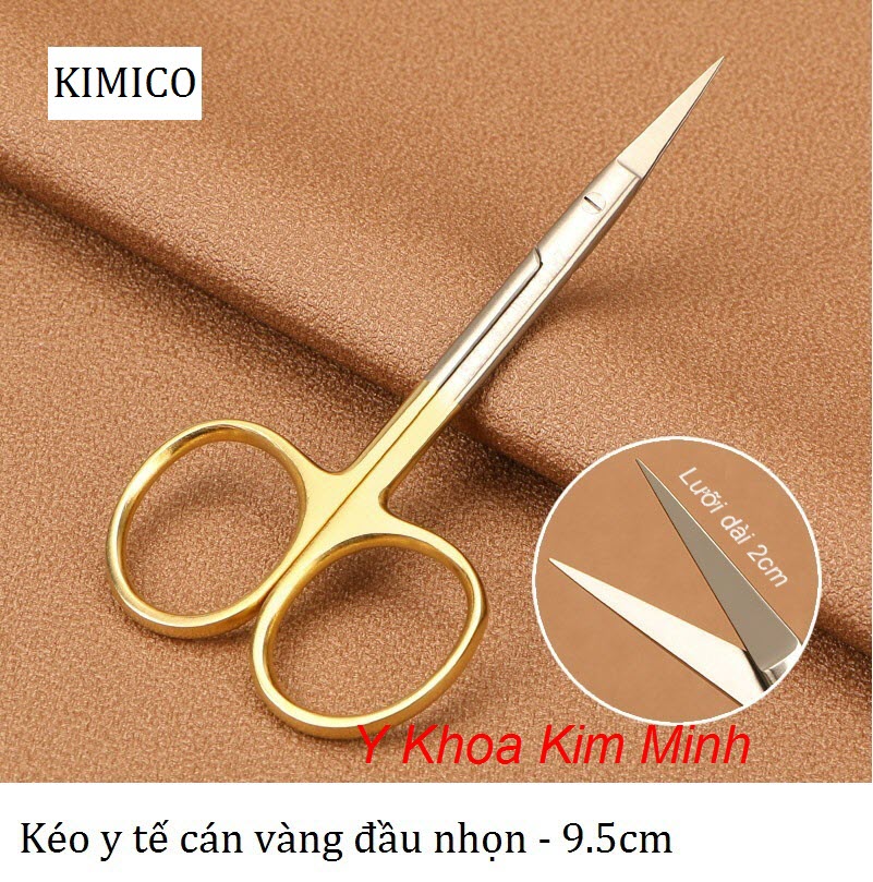 Kéo y tế cán vàng đầu nhọn 9.5cm