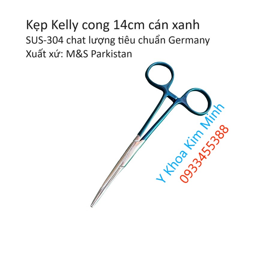 Kẹp kelly 14cm cán xanh đầu cong của Parkistan