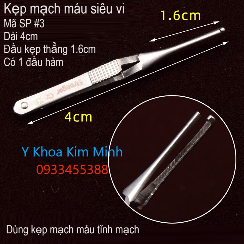 Kẹp mạch máu siêu vi đầu kẹp thẳng có 1 đầu ngoàm giữ tĩnh mạch 4cm đầu kẹp 1.6cm #3