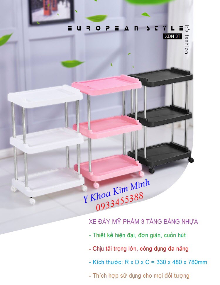 Kệ đẩy thẩm mỹ nhựa 3 tầng XDN-3T - Y khoa Kim Minh Ke day tham my bang nhua 3 tang XDN-3T ban tai Tp Ho Chi Minh - Y khoa Kim Minh 0933455388