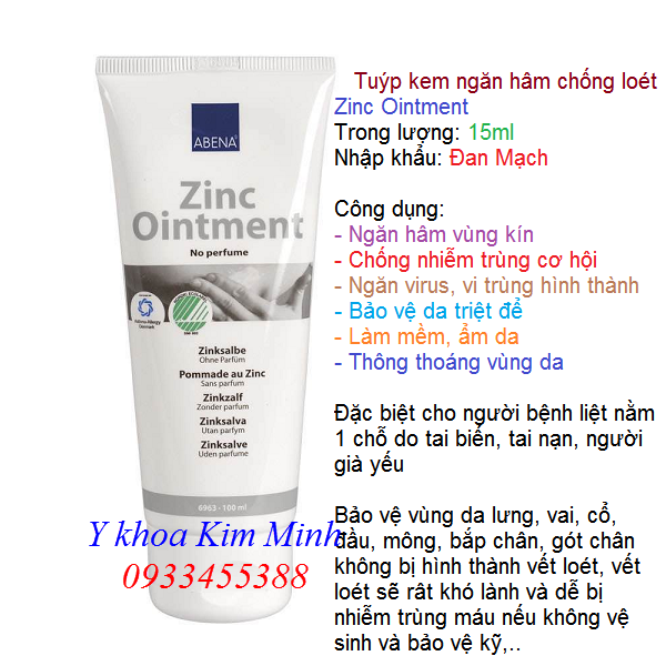 Zinc Ointment Cream, kem chống hăm, ngăn lở loét lưng người bệnh tai biến, người nằm liệt giường nhập khẩu Đan Mạch - Y khoa Kim Minh