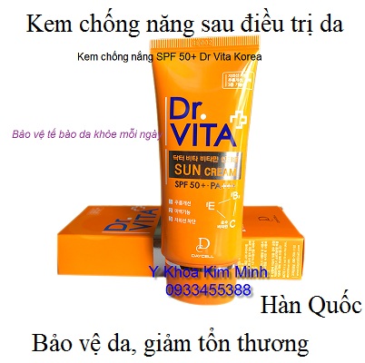 Kem chống nắng Hàn Quốc hỗ trợ sau điều trị cấy tảo phi kim nano - Y Khoa Kim Minh Kem chống năng Dr Vita Hàn Quốc kết hợp phi kim nano cấy tảo cốm Vĩnh An - Y Khoa Kim Minh