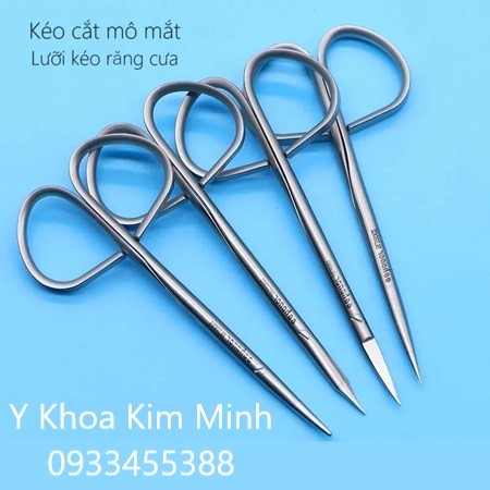 Kéo y tế phẫu thuật mắt, kéo răng cưa đầu nhọn đầu tù chất liệu titanium bán ở Y Khoa Kim Minh