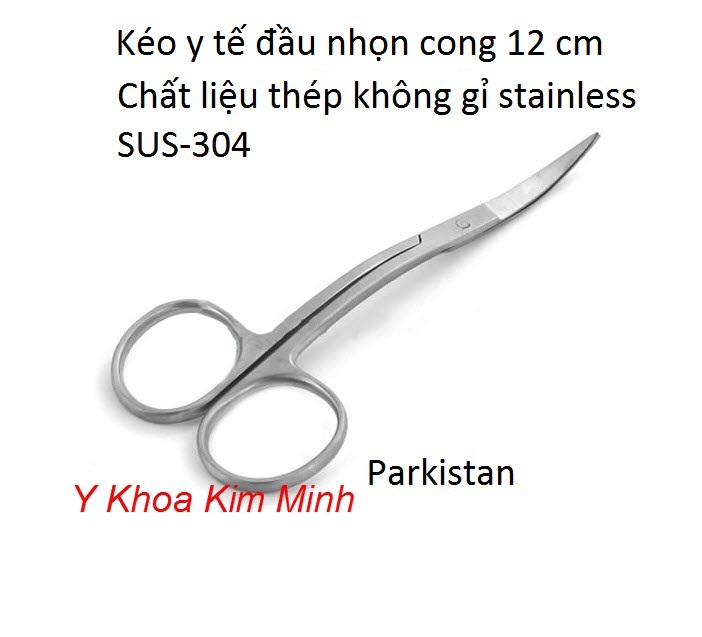 Kéo y tế đầu nhọn cong 12 cm dùng cắt chỉ phẫu thuật