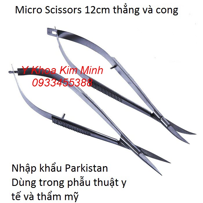 Kéo cong micro scissor 12cm titanium Parkistan dùng trong phẫu thuật y tế