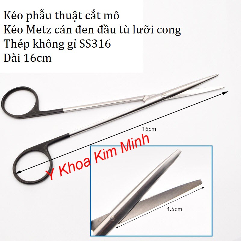 Kéo metz cán đen đầu tù lưỡi cong dài 16cm