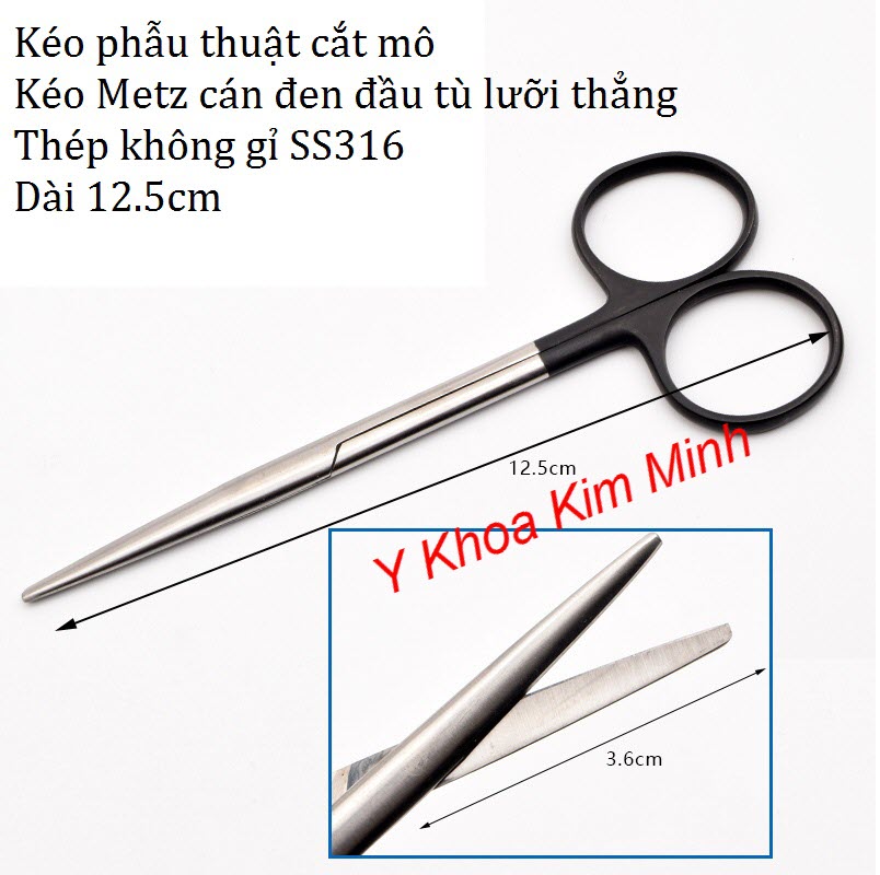 Kéo metz cán đen đầu tù lưỡi thẳng dài 12.5cm